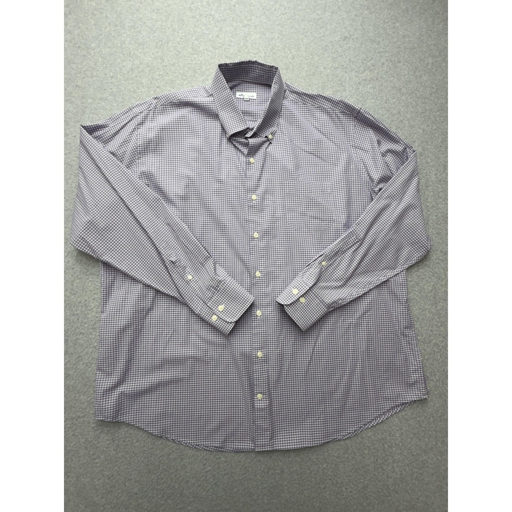 Peter Millar Shirt Mens 2XL Purple Check Long Sleeve Button Front Stretch Casual